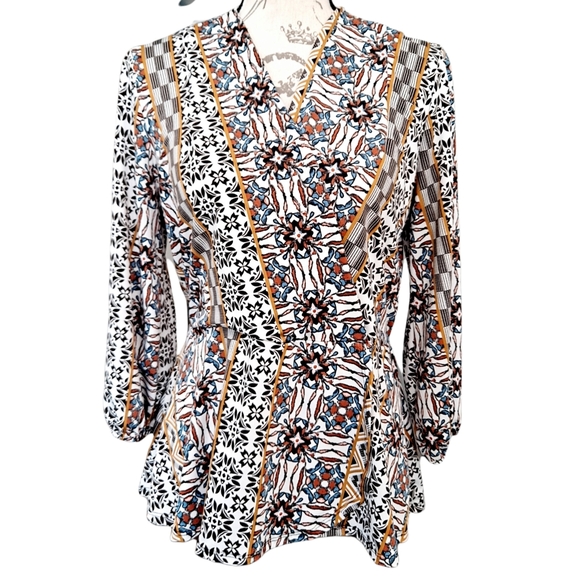 Faith and Joy Tops - Faith and Joy Boho floral print faux wrap long sleeves peplum blouse top